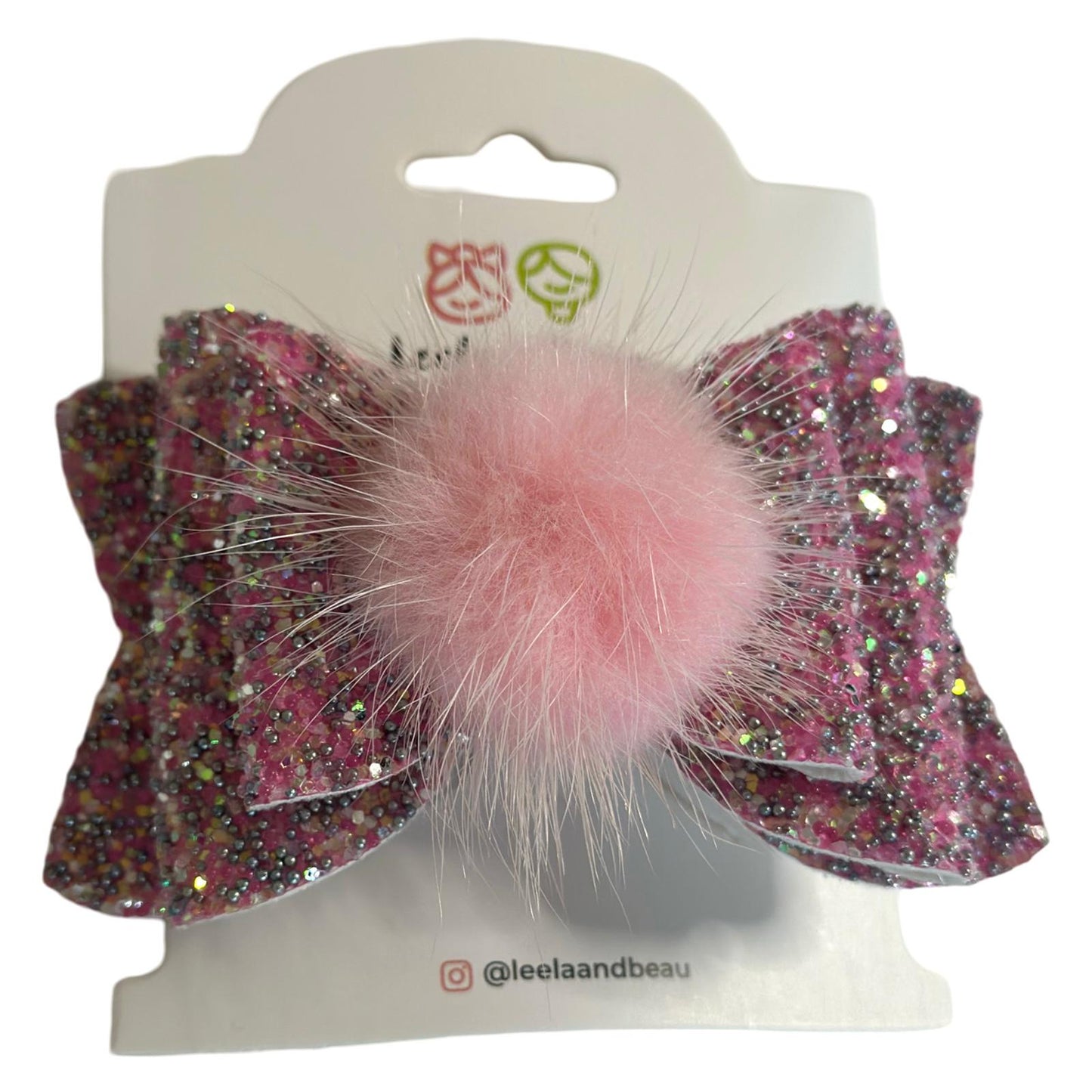 Lazo Glitter Rosa y Plata con Pompom