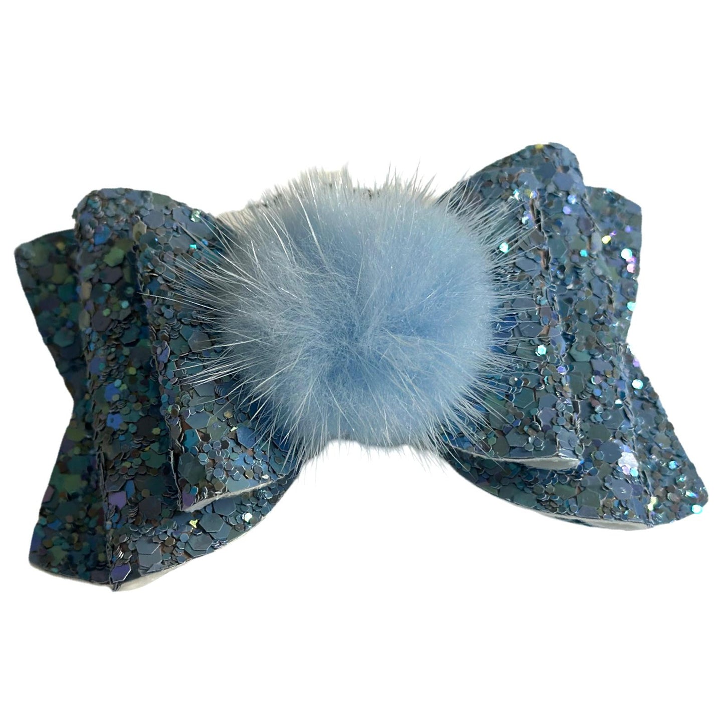 Lazo Chunky Glitter Azul con Pompom