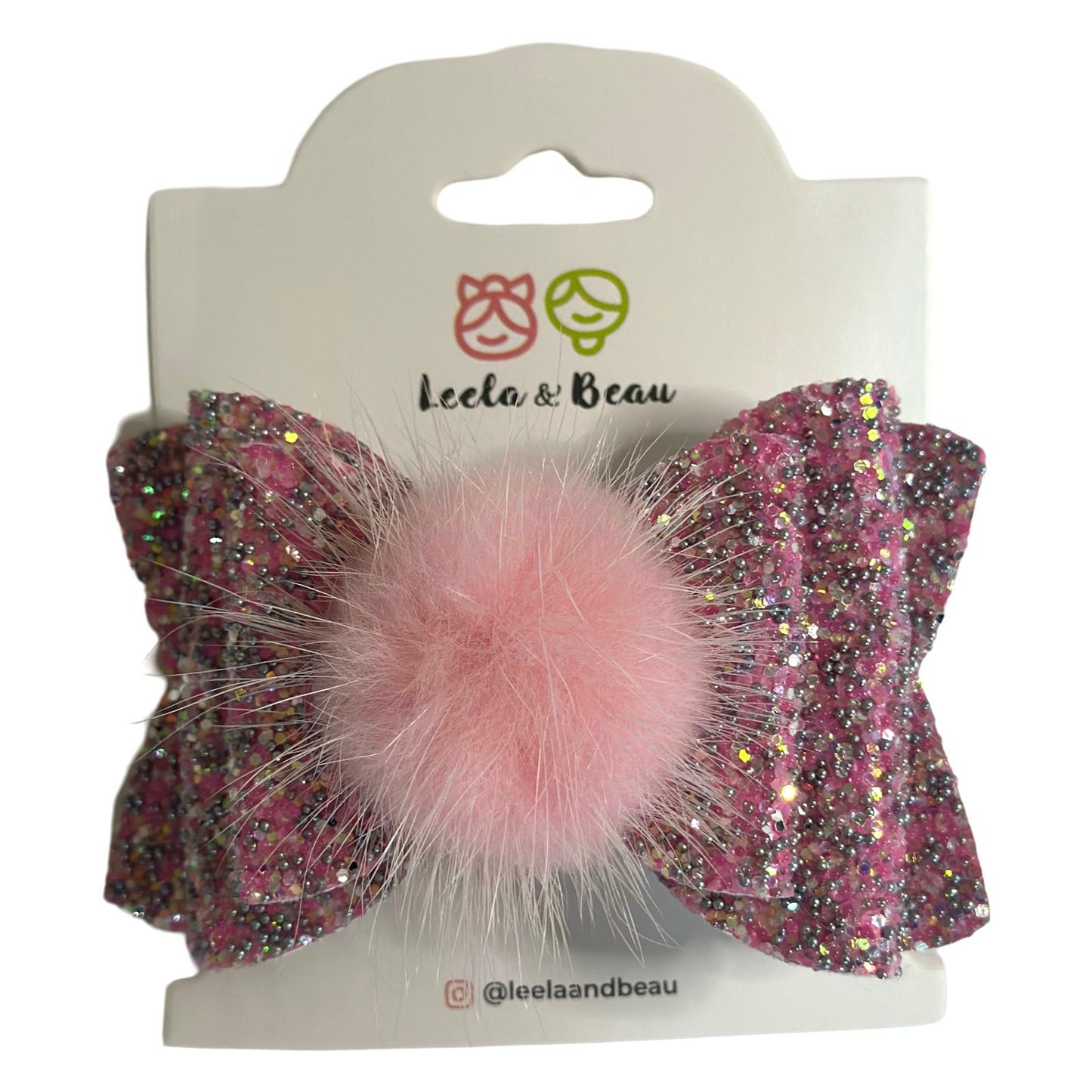 Lazo Glitter Rosa y Plata con Pompom