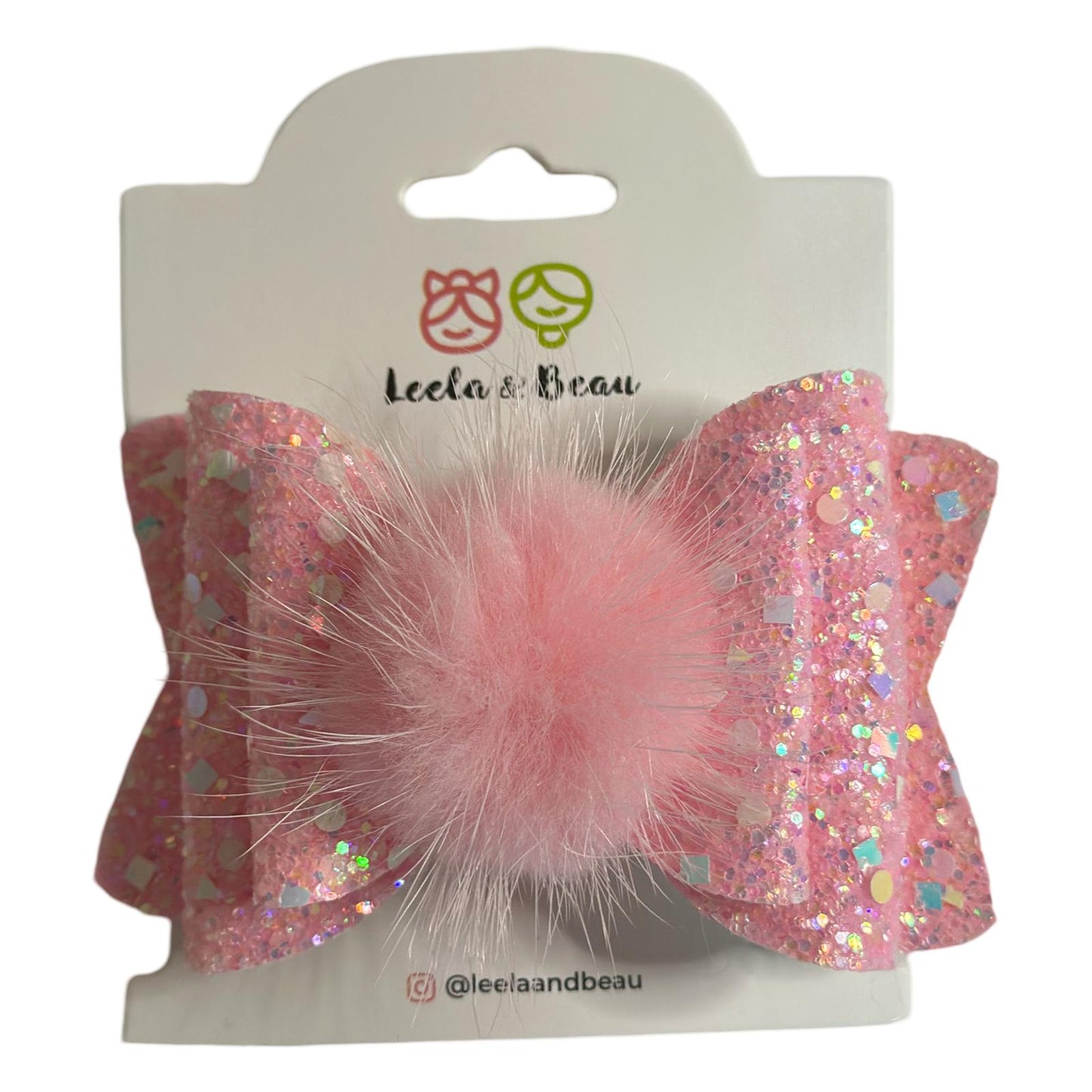 Lazo Chunky Glitter Rosa con Pompom