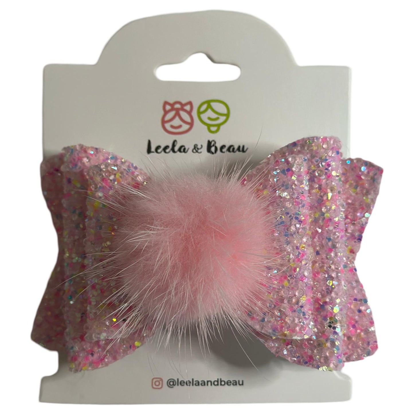 Lazo Glitter Rosa y Amarillo con Pompom