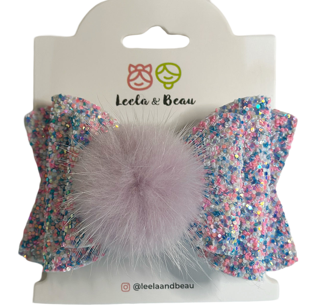 Lazo Glitter Azul Lila y Rosa con Pompom