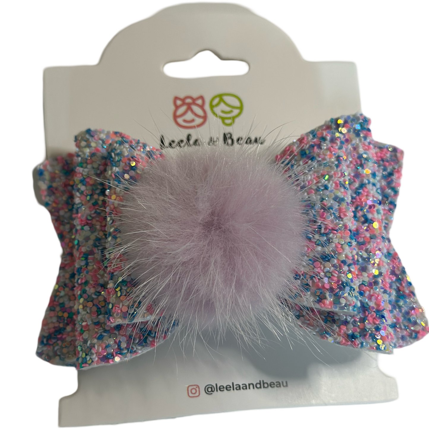 Lazo Glitter Azul Lila y Rosa con Pompom