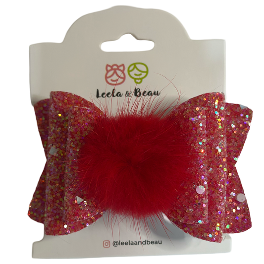 Lazo Glitter Rojo con Pompom